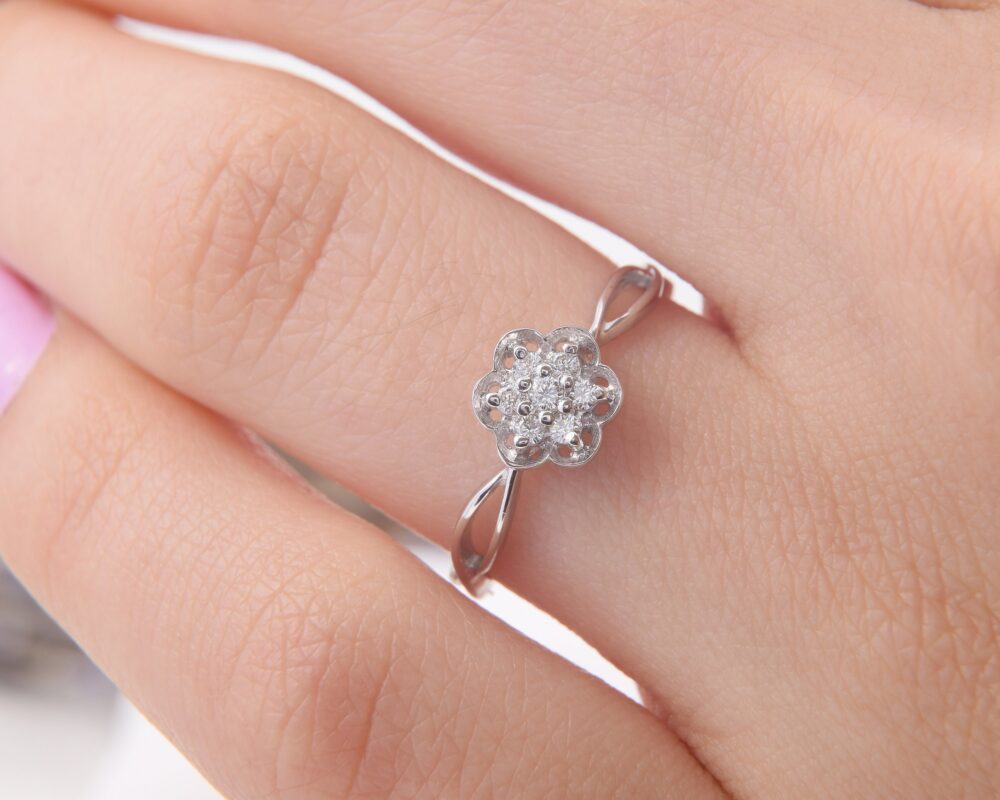 Dainty Flower Promise Ring, Minimalist Silver Womens Ring