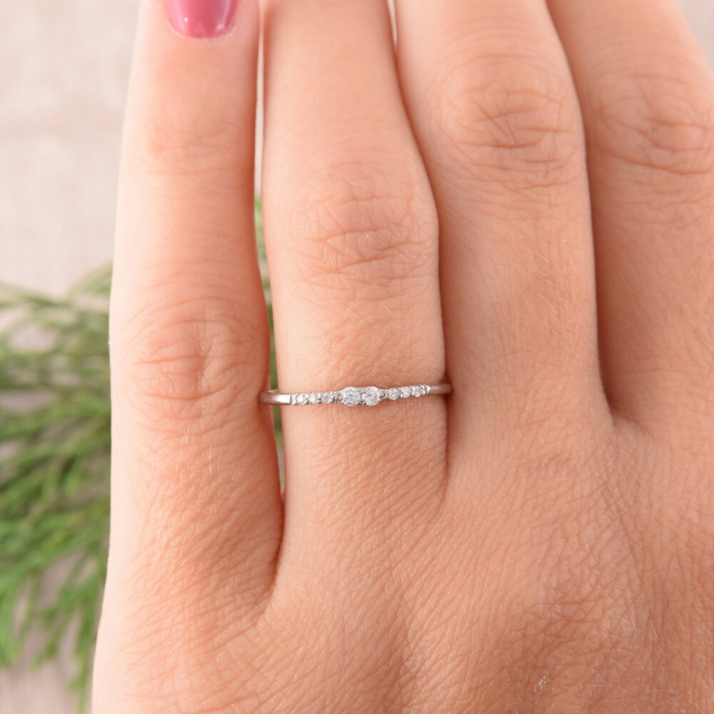 Womens Minimalist Promise Ring, Small Dainty Ring For Her, White Gold Delicate
