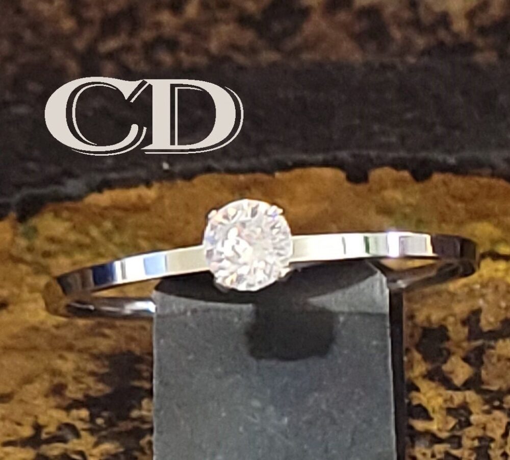 Dainty Sterling Silver Promise Ring - Round Crystal Solitaire