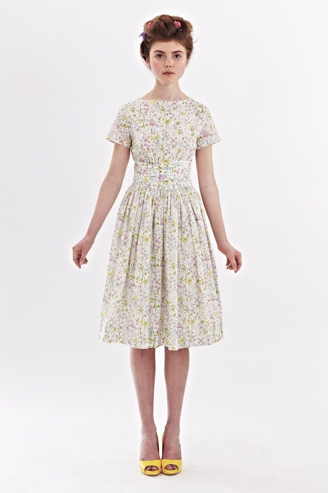 Vintage Wedding Dress, Floral Boho Retro 1950's Alternative Bridesmaid Dress