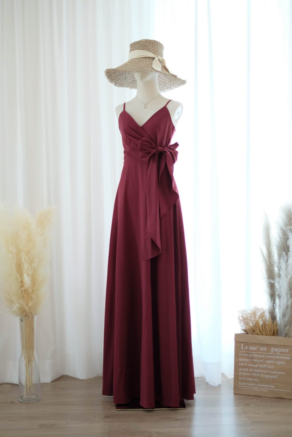 Burgundy Bridesmaid Dress, Wine Red Wedding Guest Prairie Spagetthi Straps, Custom Colors, Simple Dress