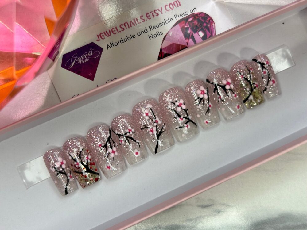 Cherry Blossoms | Hard Gel Nails Reusable Jewels