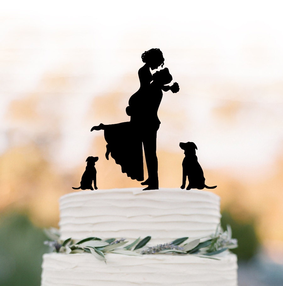 Unique Wedding Cake Topper 2 Dogs, Toppers With Groom Lifting Bride, Funny Wedding Cake Toppers Silhouette, Two Dog