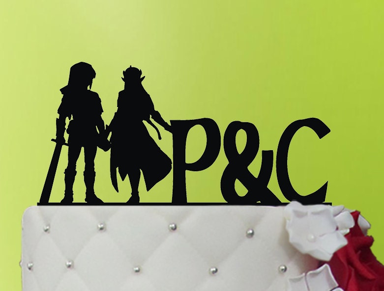 Zelda Wedding Cake Topper - Gamer Bride & Groom, Acrylic Silhouette 366.1