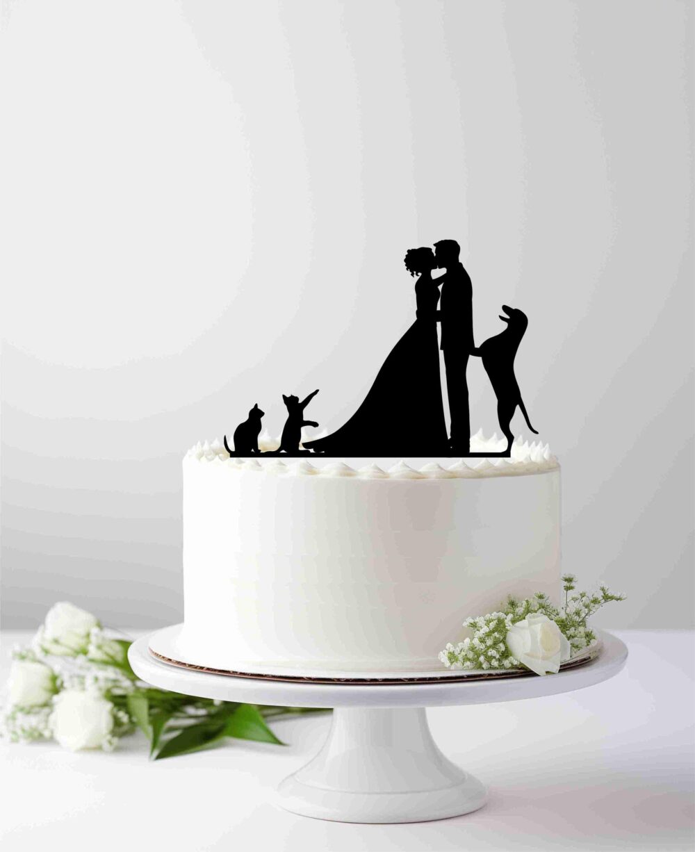 Wedding Cake Topper With Cat & Dog, Cat, Dog Cat, Topper For Wedding, Rustic Cake