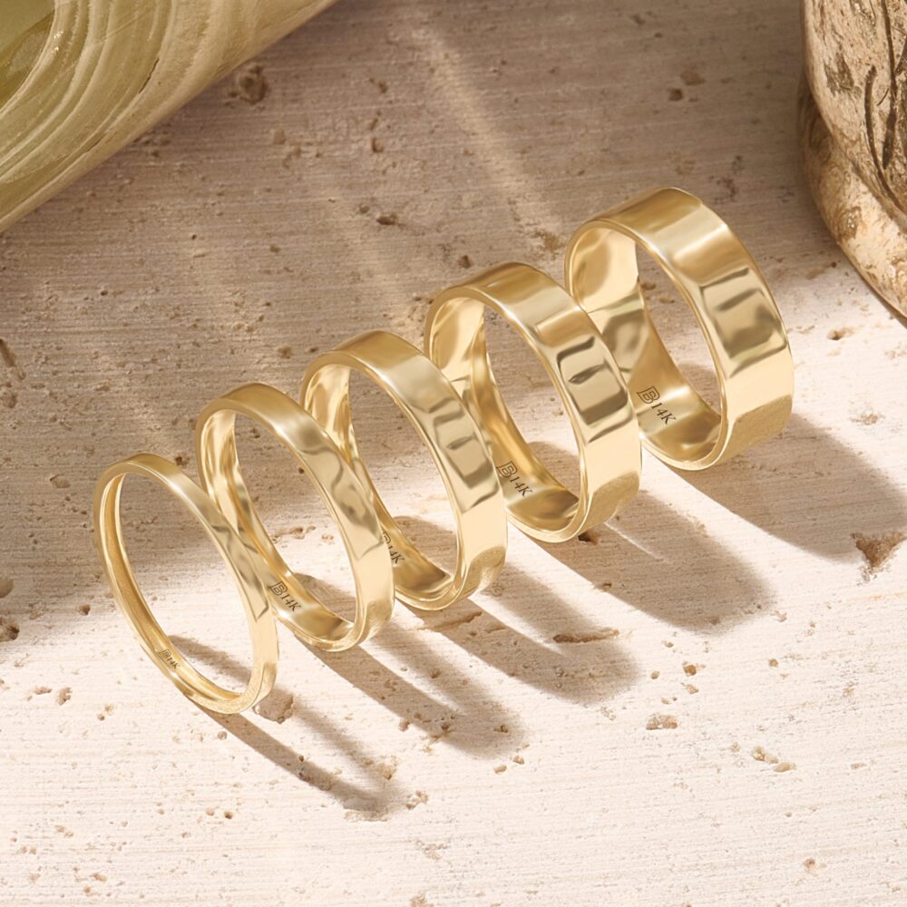 14K Solid Gold Wedding Band For Men & Women, 2mm 3mm 4mm 5mm 6mm Plain Ring, Classic Dome Polished Band, Simple Minimalist Marriage Ring