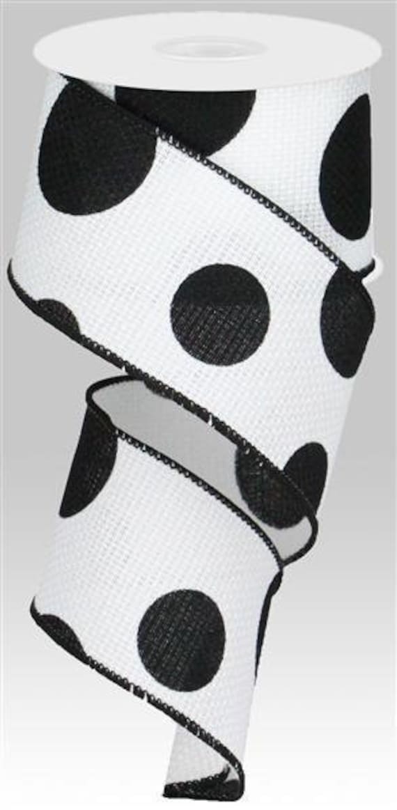 White With Large Black Dots On Wired Cross Royal Burlap Ribbon Finished in A Matching Edge 2.5x10 Yd Rg0186227