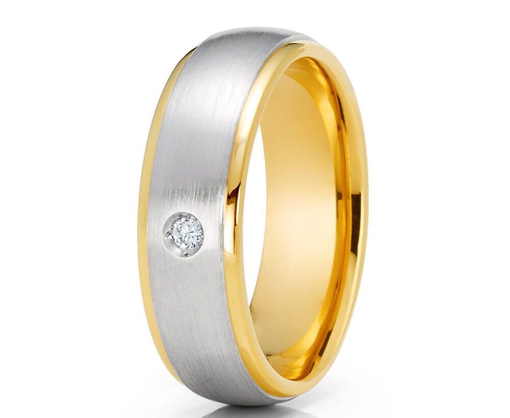 14K Yellow Gold Diamond Wedding Band, Satin Finish Dome Ring, 0.25Ct Natural White Si1 H Comfort Fit Men Women Band 6-10mm