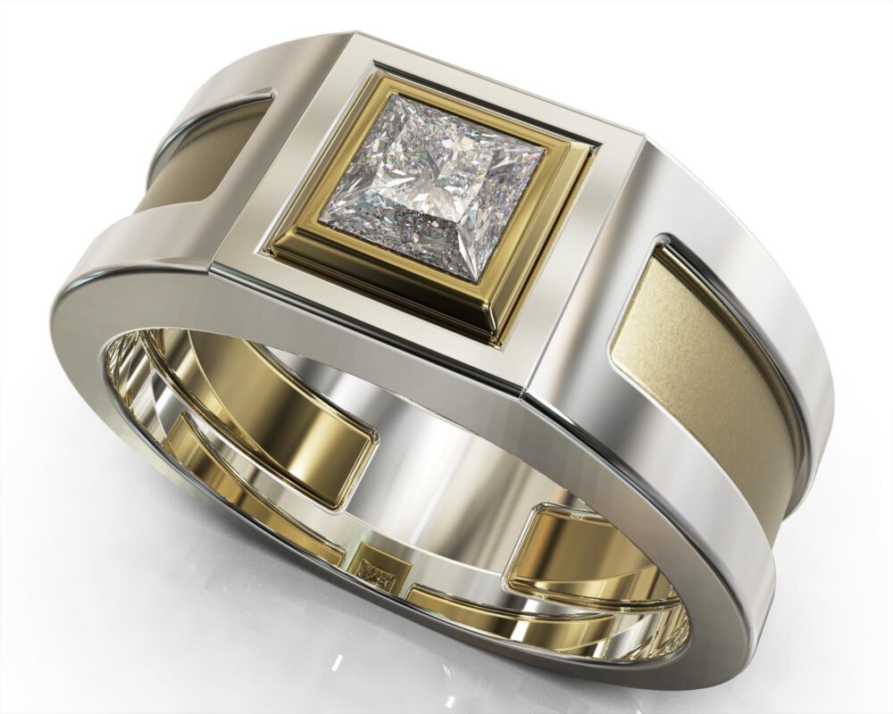 Mens Wedding Band/Diamond Ring Gold Two Tone White