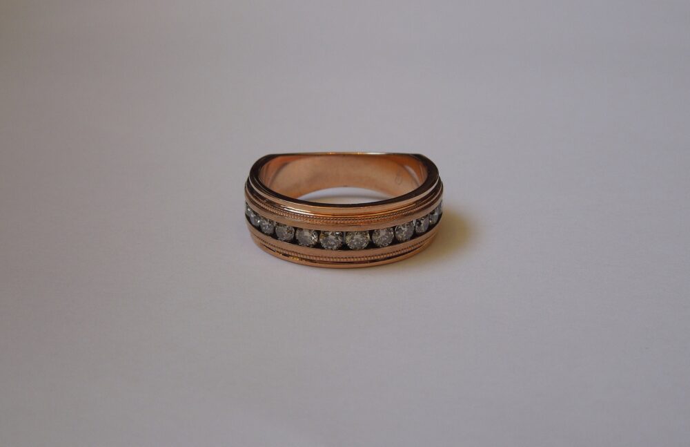 Men's Art Deco Rose Gold Diamond Band/Vintage Estate 10K 1.05Tcw Champagne Channel Wedding Sz 10