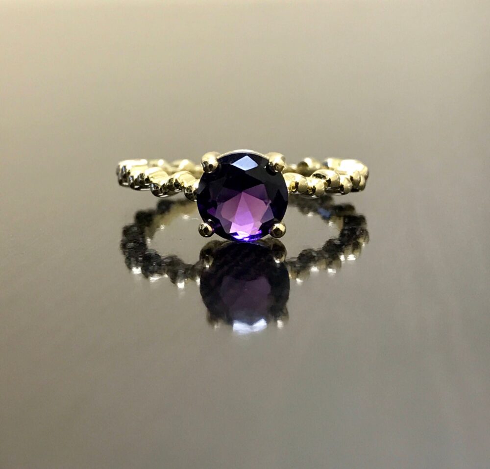14K Yellow Gold Amethyst Engagement Ring - Wedding Solitaire Modern