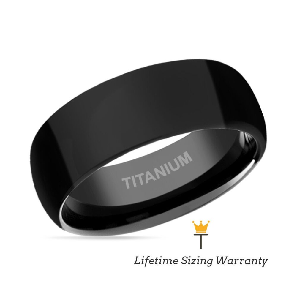 Black Titanium Domed Ring, Shiny Polished Wedding Band, Anniversary Promise Ring