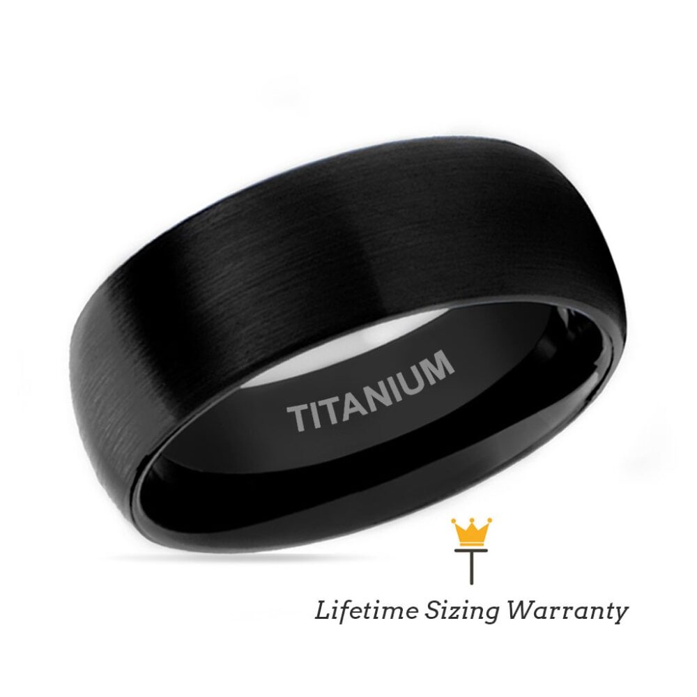 Black Titanium Wedding Ring, Brushed Domed Band, Unisex Promise Ring