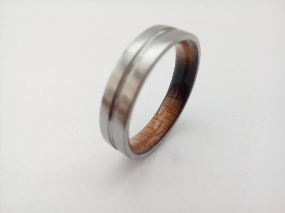 Whiskey Barrel Wood Ring Titanium Mens Wedding Band