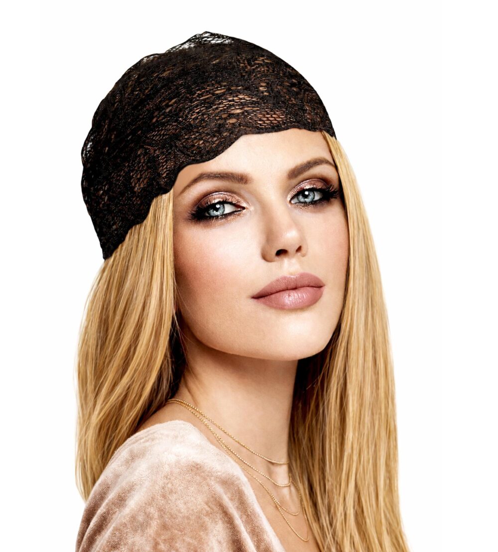 Black Lace Headband Wide Floral Stretch Band, Handmade Vintage Style