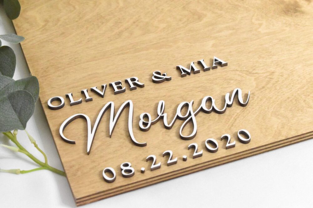 3D Wedding Guest Book Alternative - Rustic Book Wooden Sign Nameguestbook