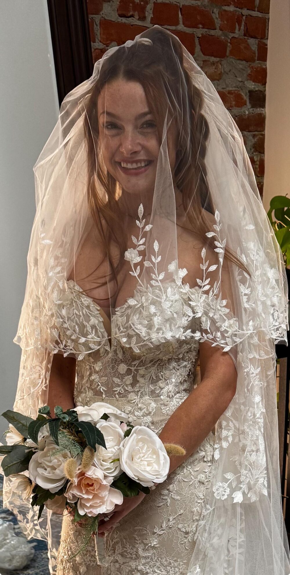 Cathedral Wedding Veil Floral Lace Embroidered Blusher Veil