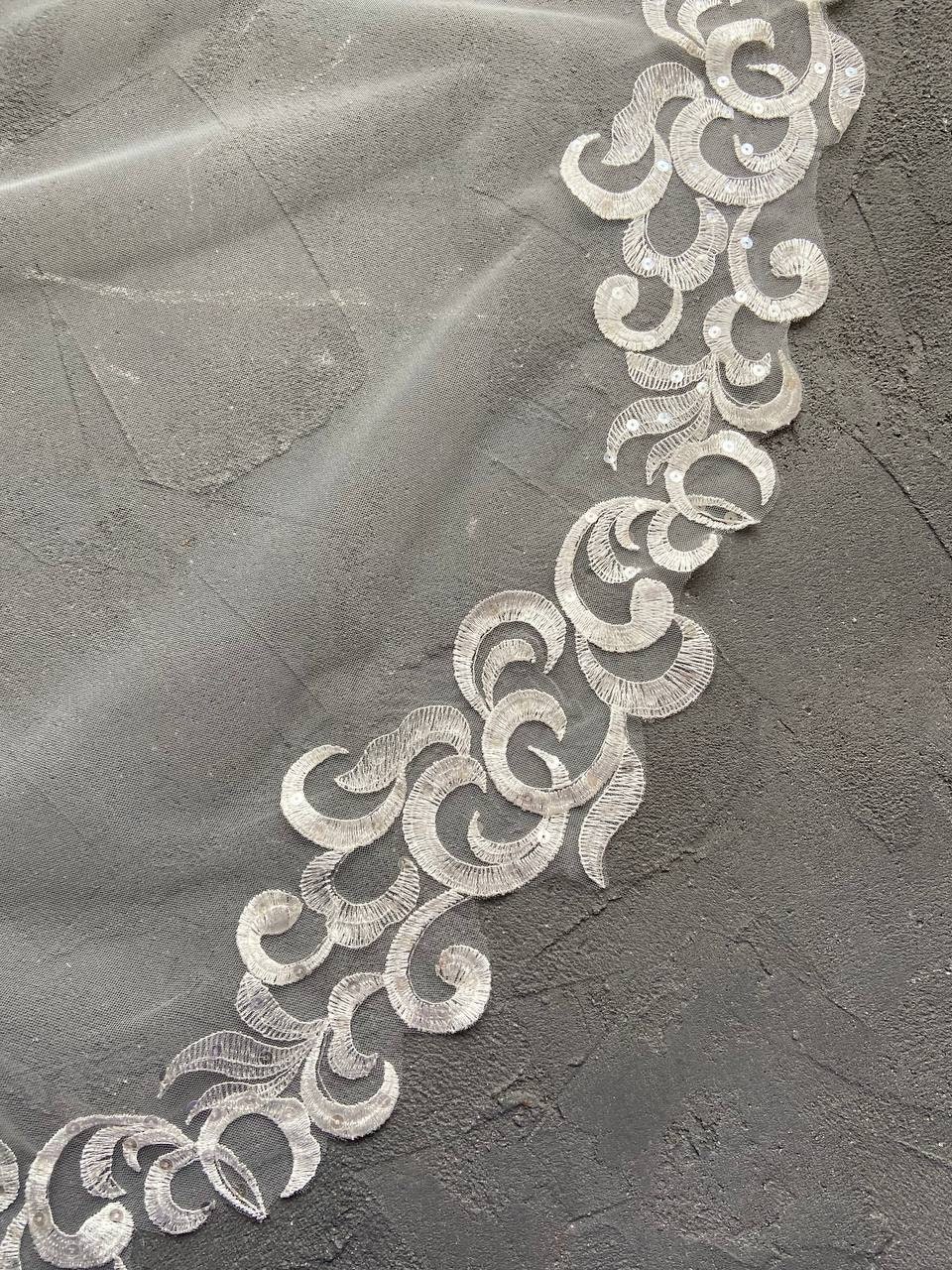 Floral Cathedral Wedding Veil Sequined Boho Mantilla