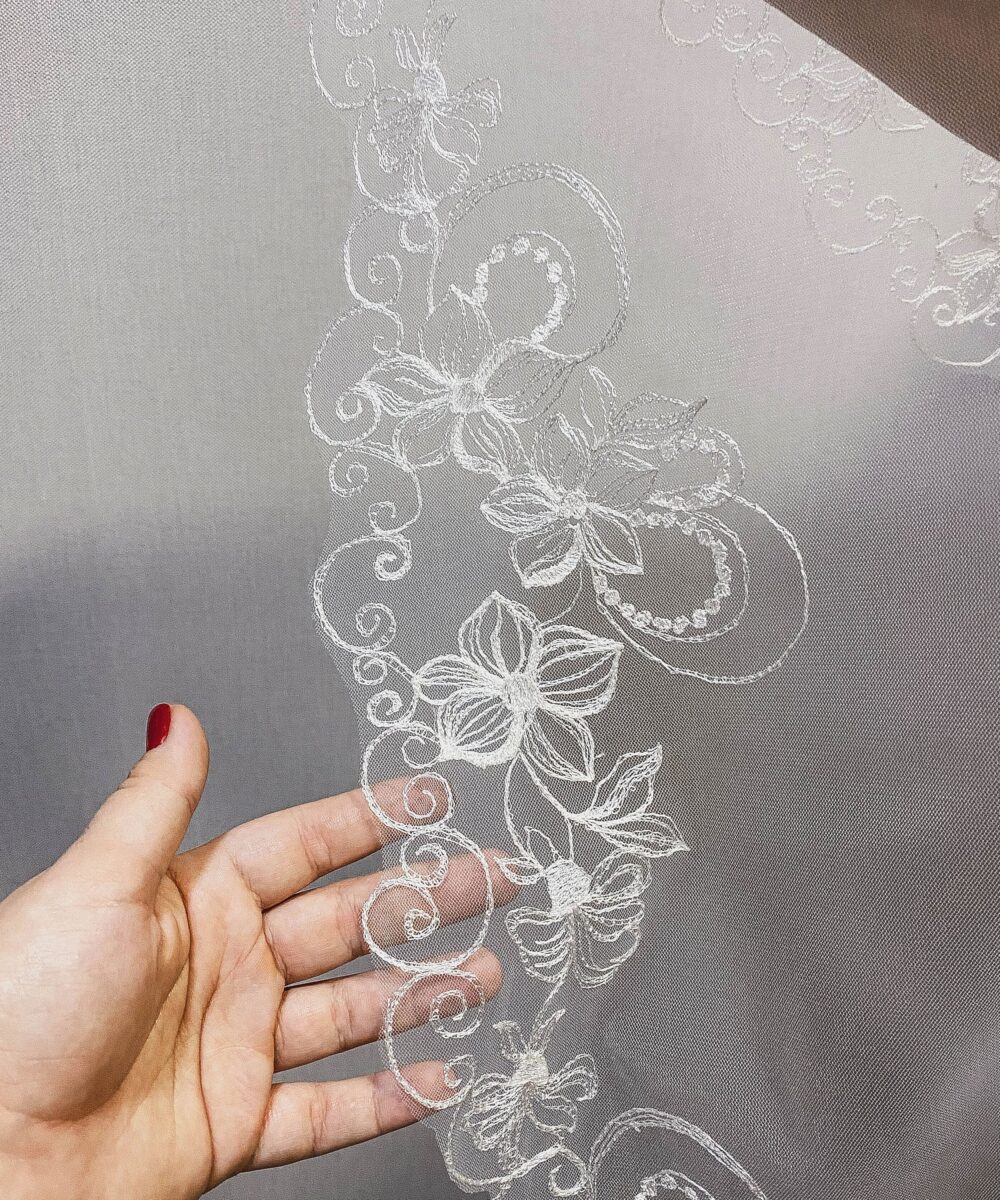 Floral Mantilla Cathedral Wedding Veil Juliet Cap, Floor Length