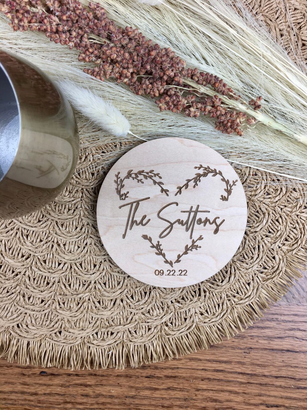 Custom Bulk Wedding Favors, Personalized Wooden Coaster Set, Monogram Coasters, Boho Party Gift, Bridal Shower Gift