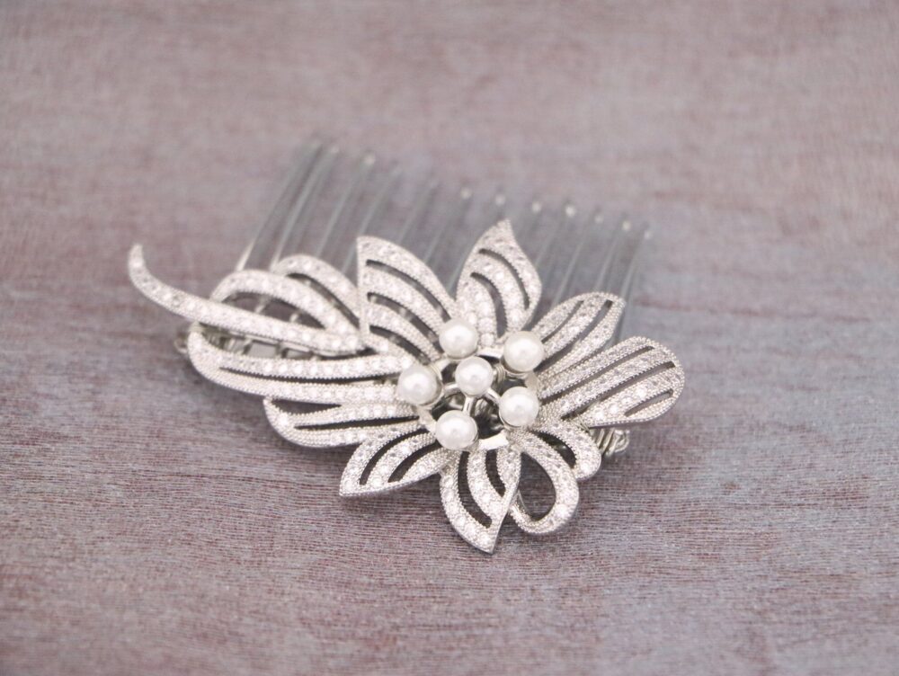 Silver Wedding Hair Comb Crystal & Pearl Bridal Headpiece Gold Veil Comb Hair Clip Jewelry