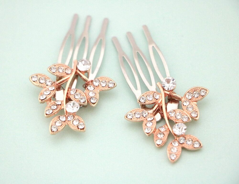 Rose Gold Wedding Hair Accessory Crystal Pearl Comb Bridal Hair Clip Headpiece Jewelry Comb