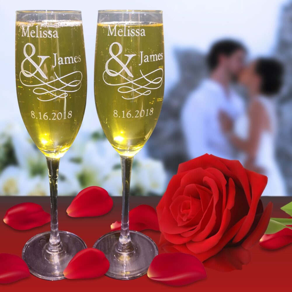 Personalized Wedding Toast Champagne Flutes, Set Of 2, in Gift Box, Gift, Wedding Favor