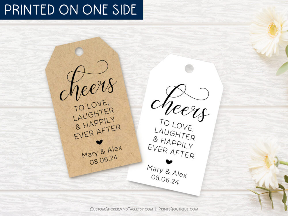 Cheers To Love, Laughter & Happily Ever After, Personalized Wine Tags, Wedding Favors T-216
