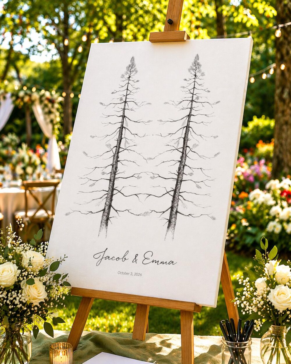 Wedding Guest Book Alternative. Guest Book - Signature Tree, Pine Tree Custom Wedding Guestbook Rustic Book, 300 Guests