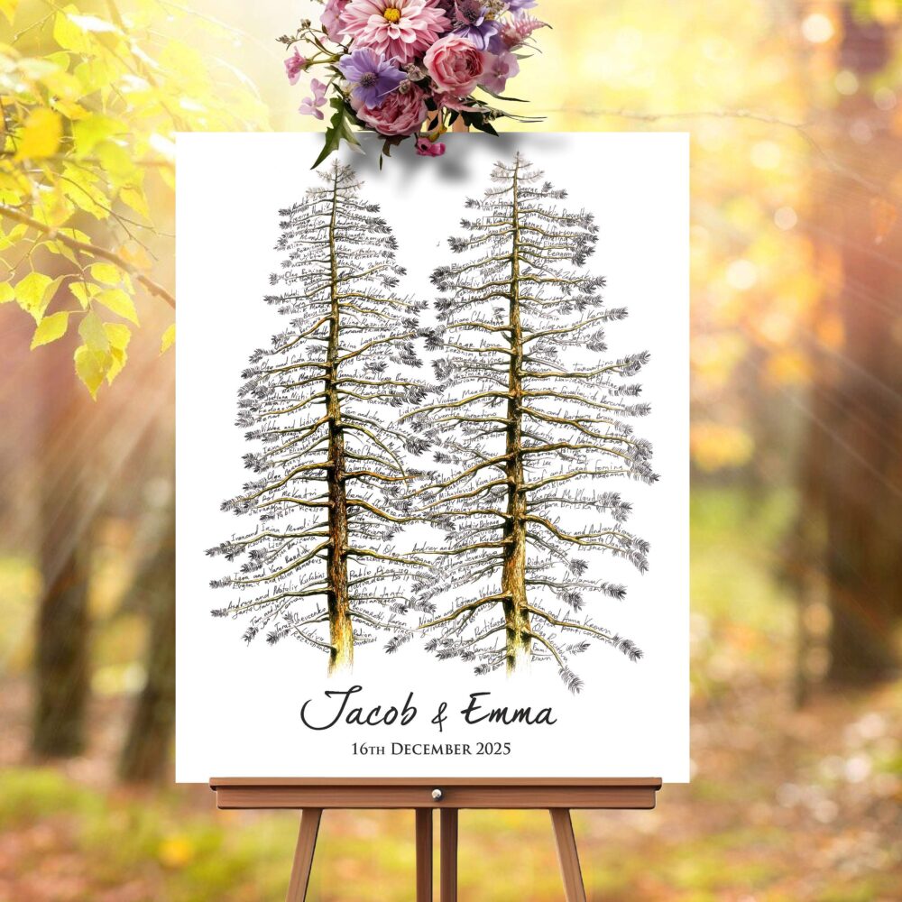 Rustic Wedding Guest Book Alternative Pine Trees Signature Tree Anniversary Alternative Canvas