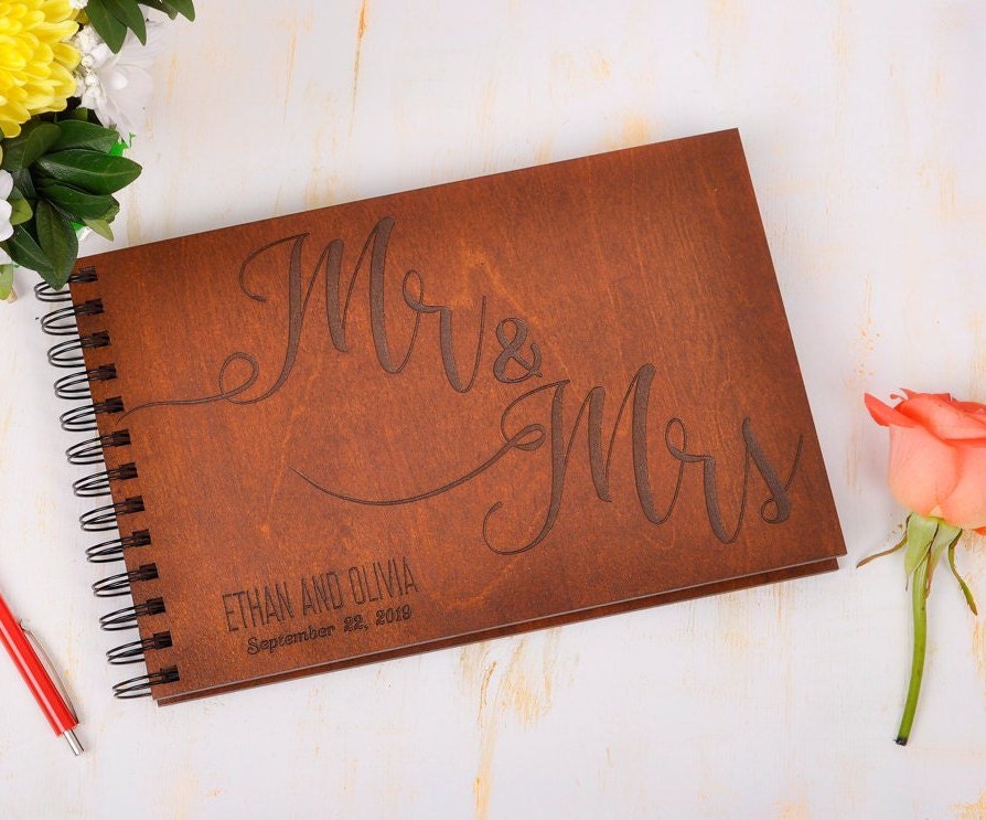 Rustic Baltic Birch Wedding Guest Book, Personalized Names
