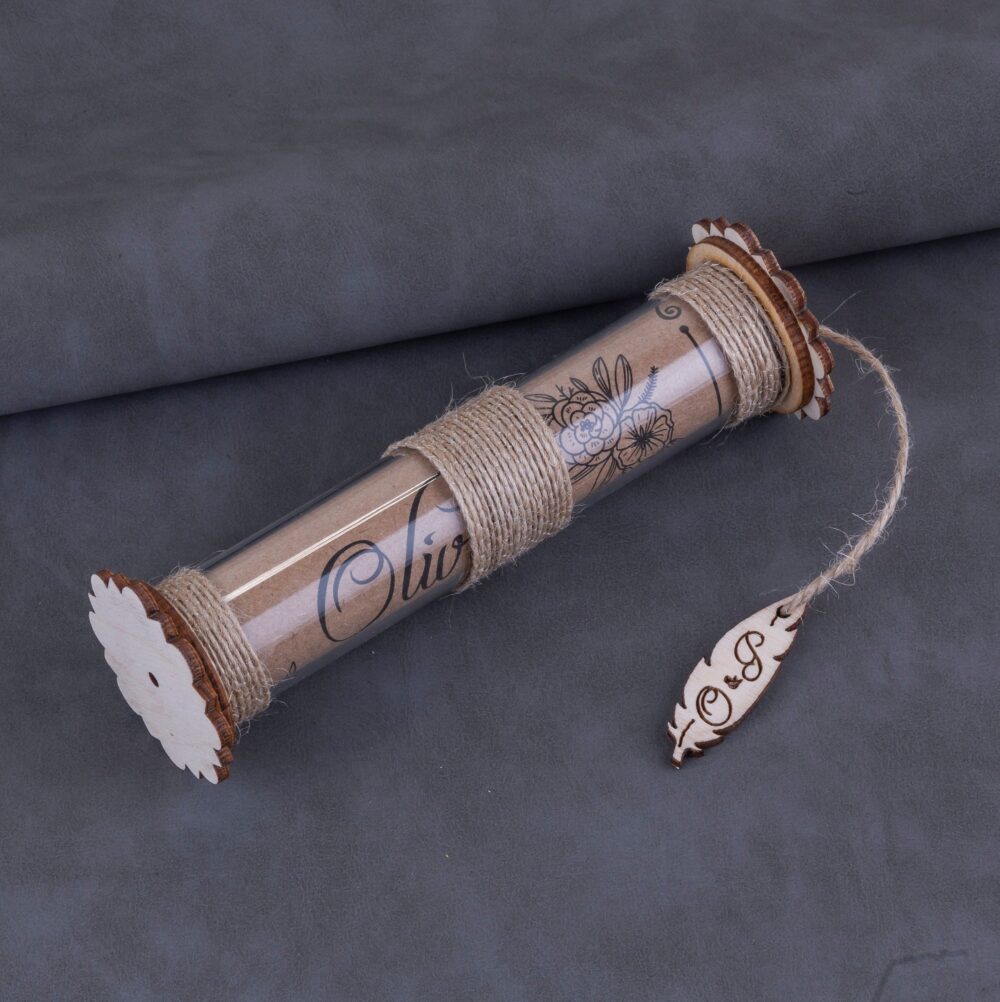 Rustic Scroll Wedding Invitation Wood & Acrylic, Custom Engraved