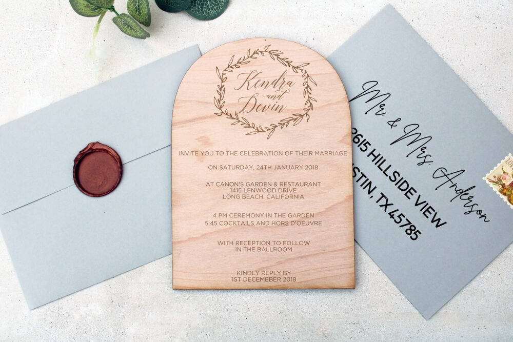 Wood Invite, Wedding Invitation, Laser Engraved Invitation Invite Card Rustic Invitations