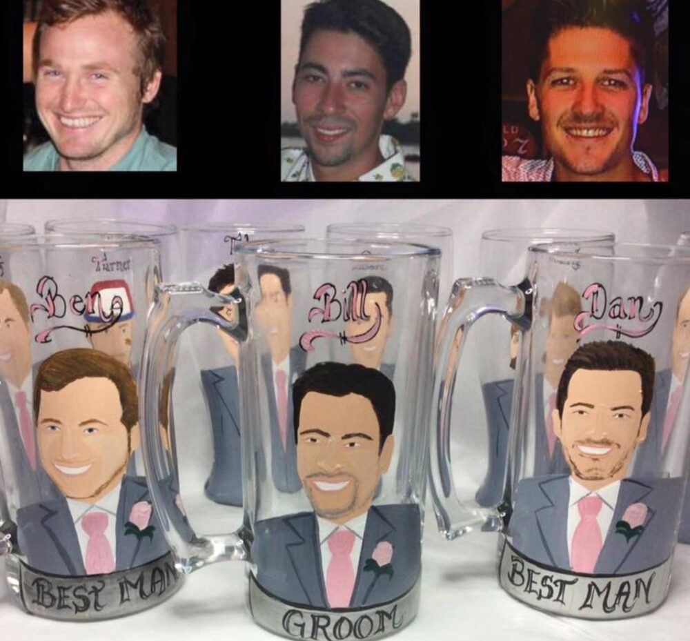 Personalized Beer Mug Painted Groomsman Pint Glass Groomsmen Mug Wedding Toasting Glasses Cartoon Face