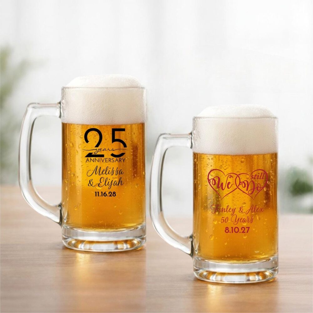 Personalized Beer Mug Or Drinking Favors, Anniversary Wedding Party Gifts | 18 Pieces