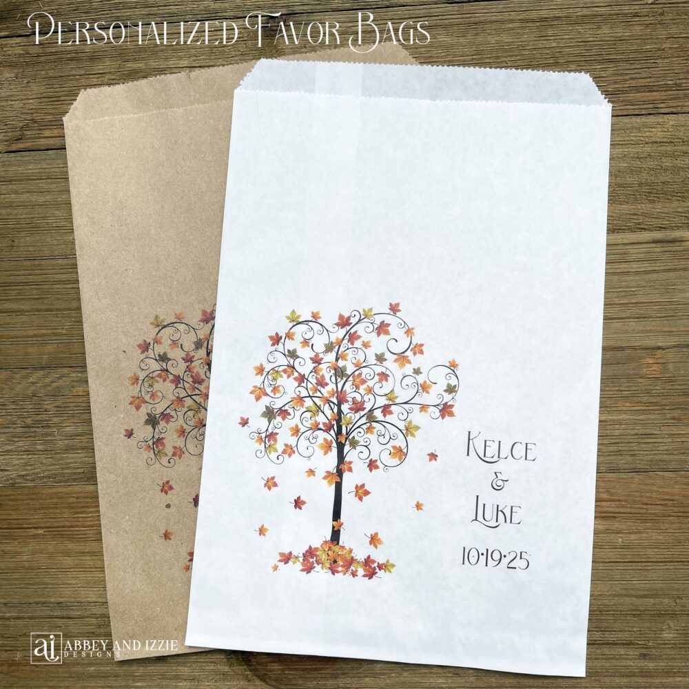 Personalized Fall Wedding Favor Bags Autumn Tree Design