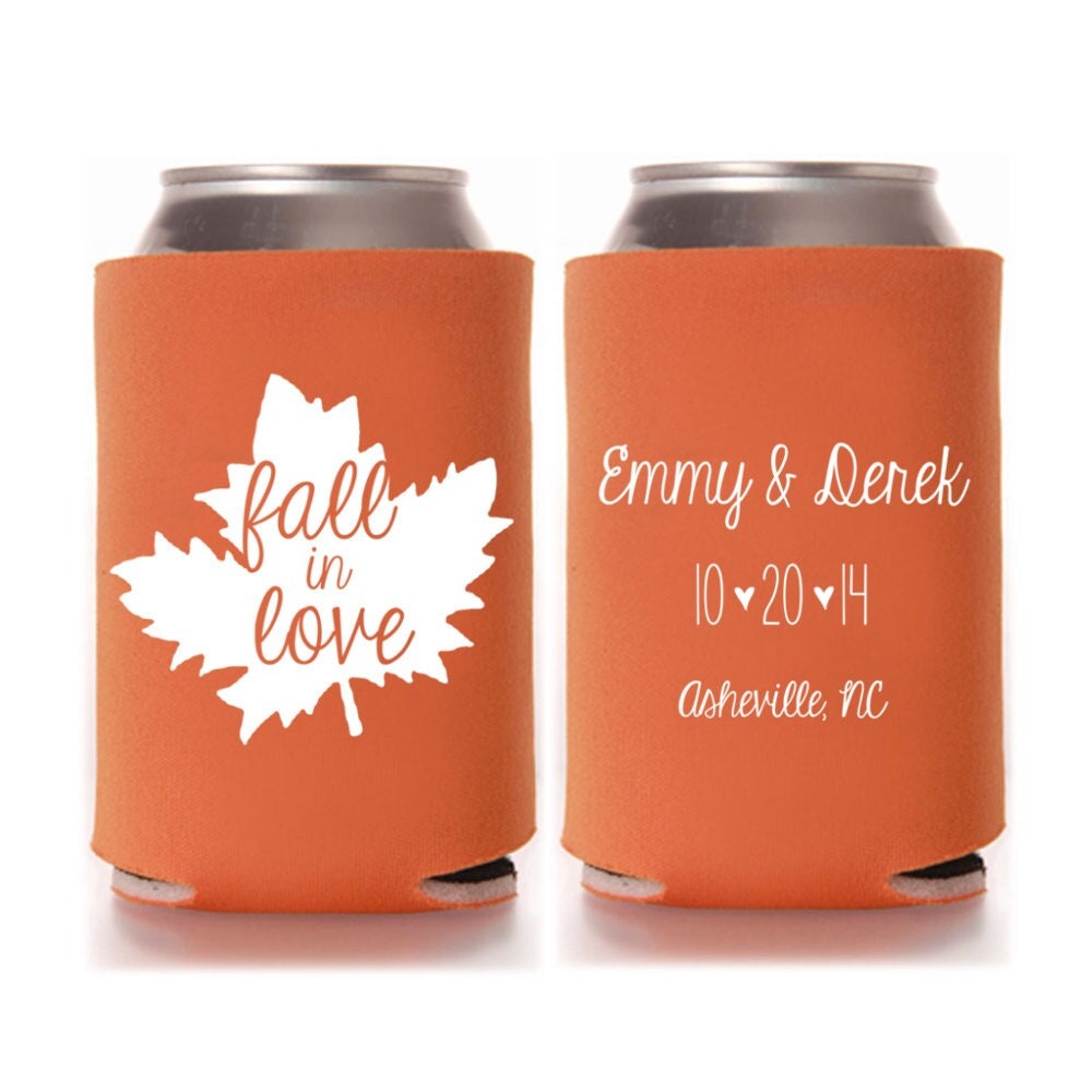 Fall Wedding Favors | Custom Autumn Reception Can Coolers