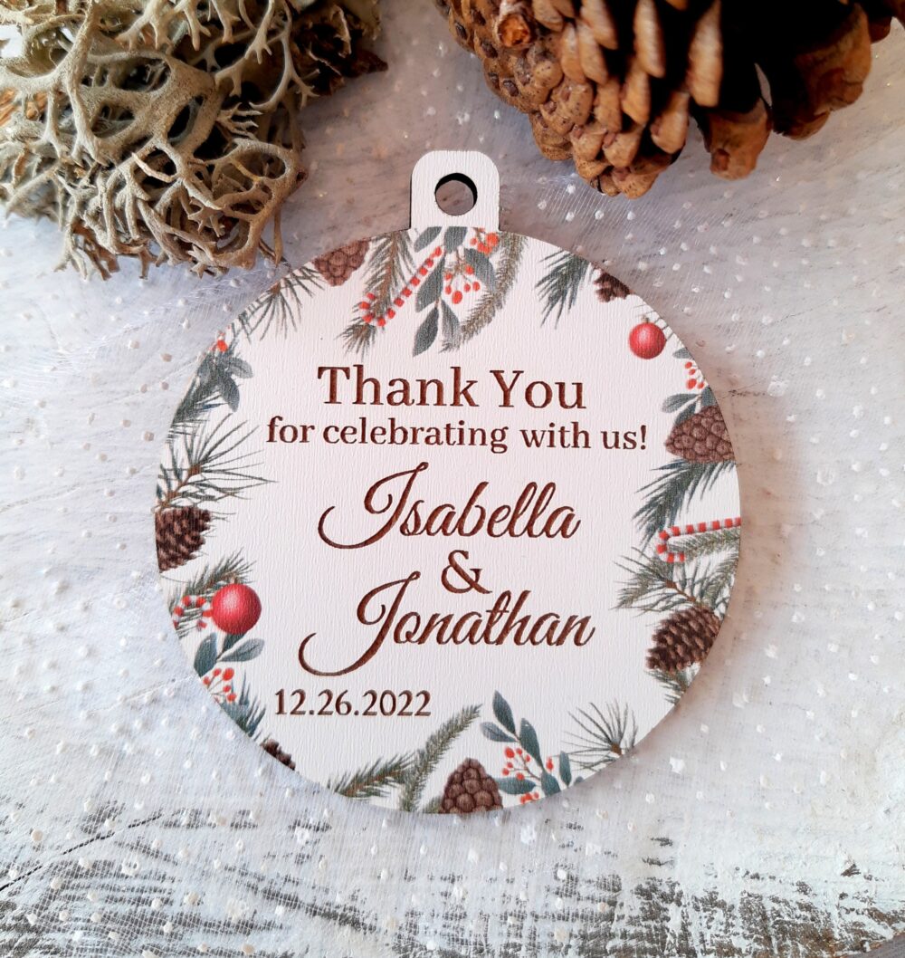 Wedding Favors - Winter Wedding Ornaments Christmas Ball Gifts For Guests Engraved Set Of 10 Pc