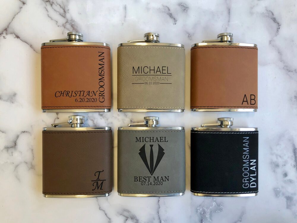 Personalized Leather Flask, Wedding Engraved Hip Custom Monogrammed Flask For Groomsmen, Groomsman