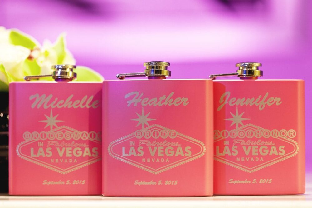 Personalized Bridesmaid Flask -Las Vegas Design, Customized Wedding Flask, Engraved Gift For Bride, Bridesmaids, Las