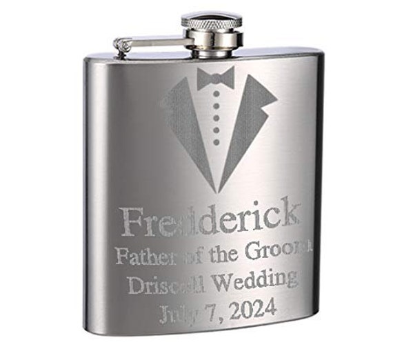 Top Shelf Flasks Personalized Custom Engraved 6Oz Stainless Steel Groomsman Tuxedo Flask For Weddings, True Metal Etching Lasts A Lifetime