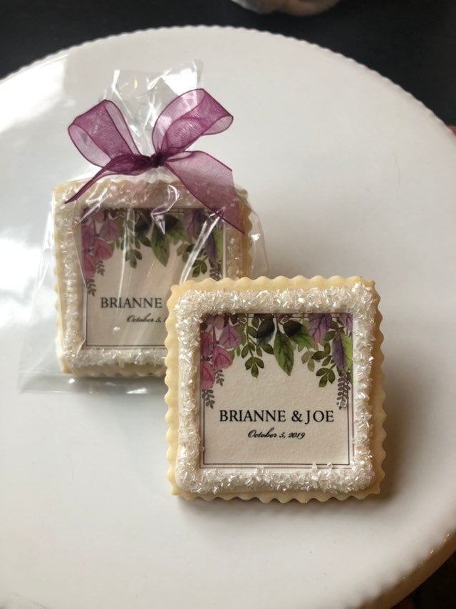 Wedding Bridal Shower Dusty Blush Blue Purple Custom Cookie Favors Floral 1 Dozen