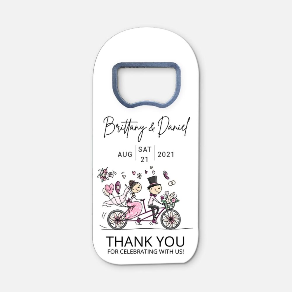 Custom Wedding Favor Bottle Opener Magnet - Personalized Names & Date Bulk Guest Keepsake Gift