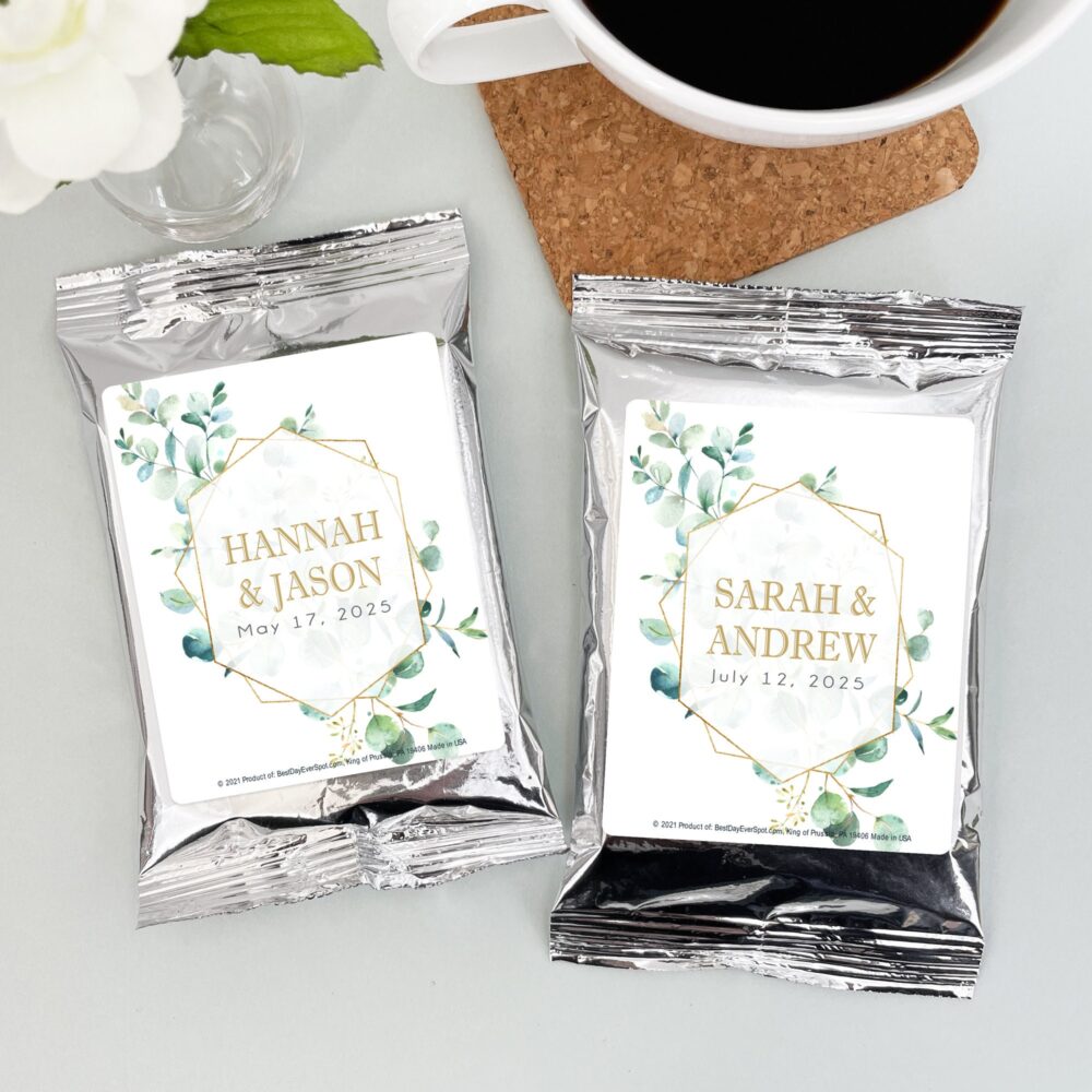 Wedding Favor Coffee, Eucalyptus Geometric Reception, Personalized Coffee Favors, Bridal Shower Favors - Set Of 30