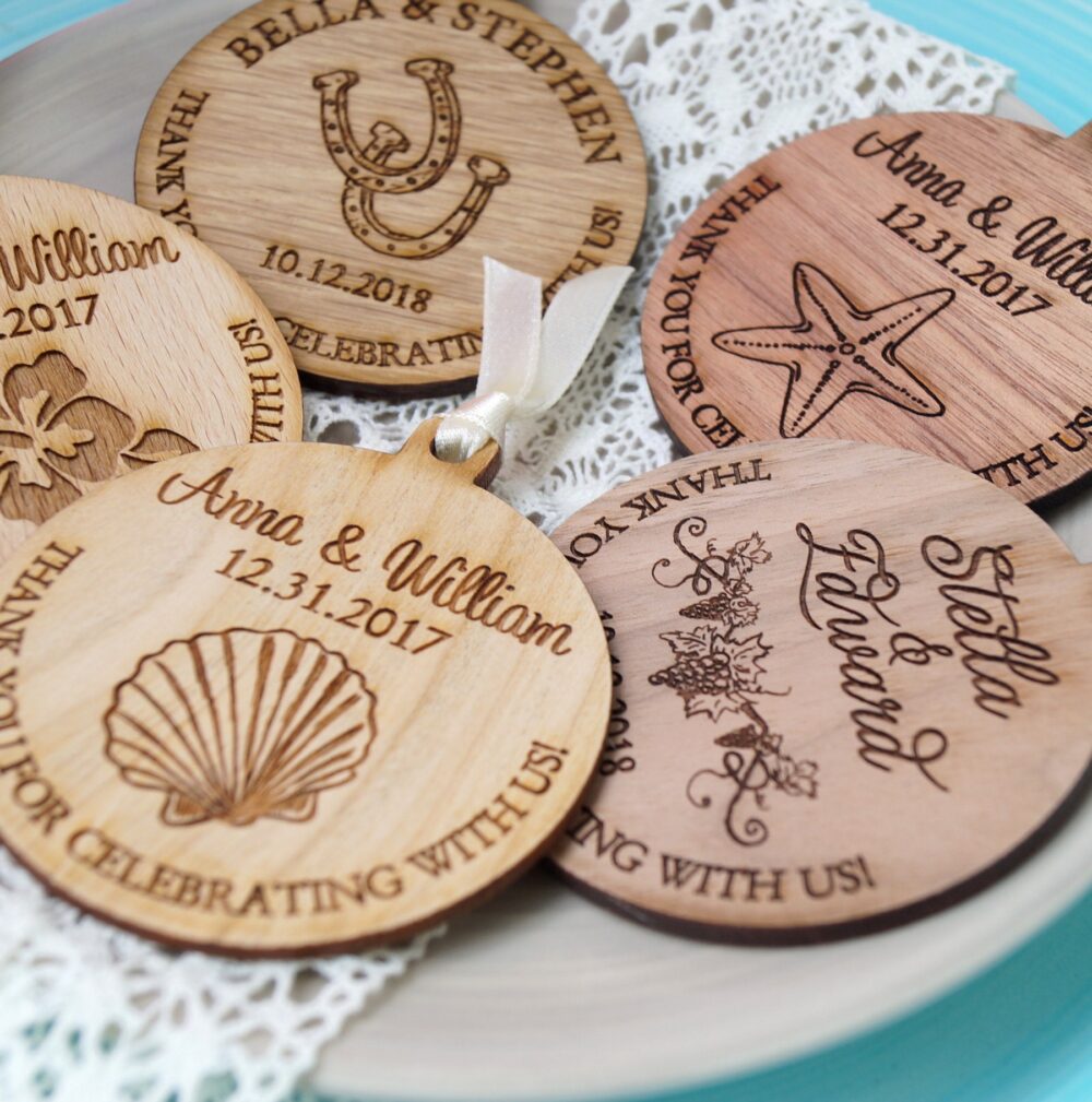 Wedding Favors, Wedding Ornaments, Choose Your Design, Wooden Thank You Gifts, Custom Made Set Of 25 Pc