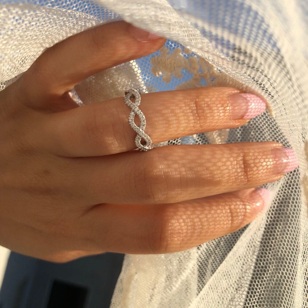 Diamond Twisted Full Eternity Band On Solid Gold Or Platinum, Delicate Intertwined Wedding Infinity Twist Ring Unique Pave Set