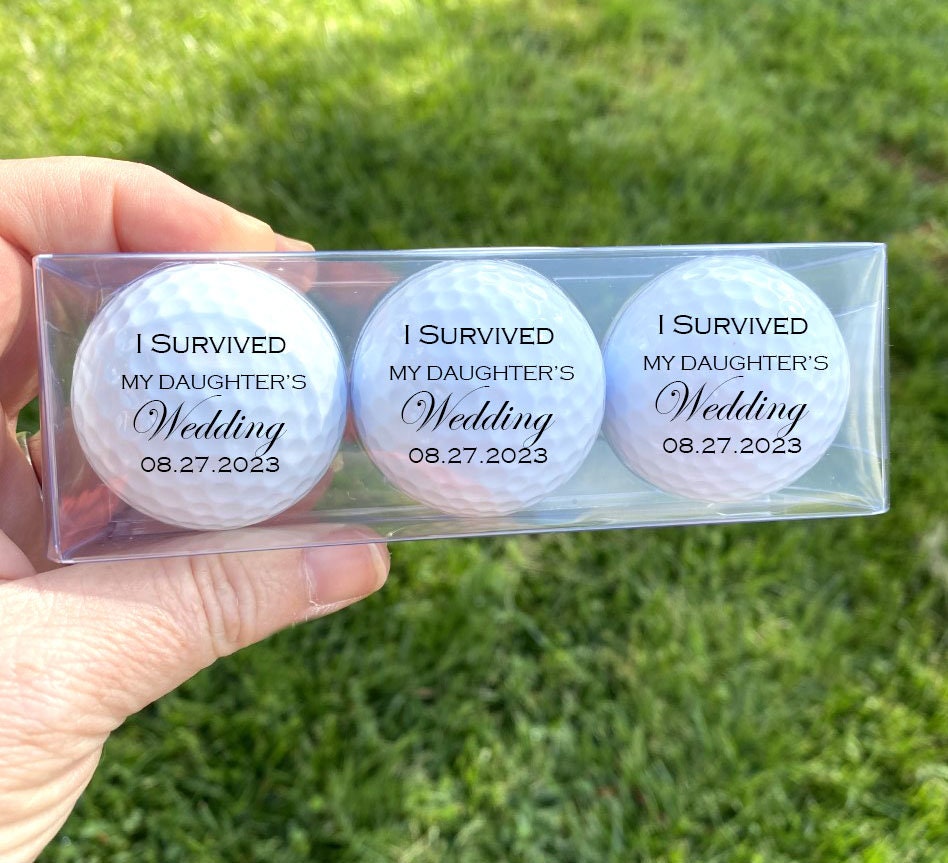 I Survived My Daughter’s Wedding, Father Of The Bride Gift, Golf Balls, Set 3 Golf Balls, Fob Gift